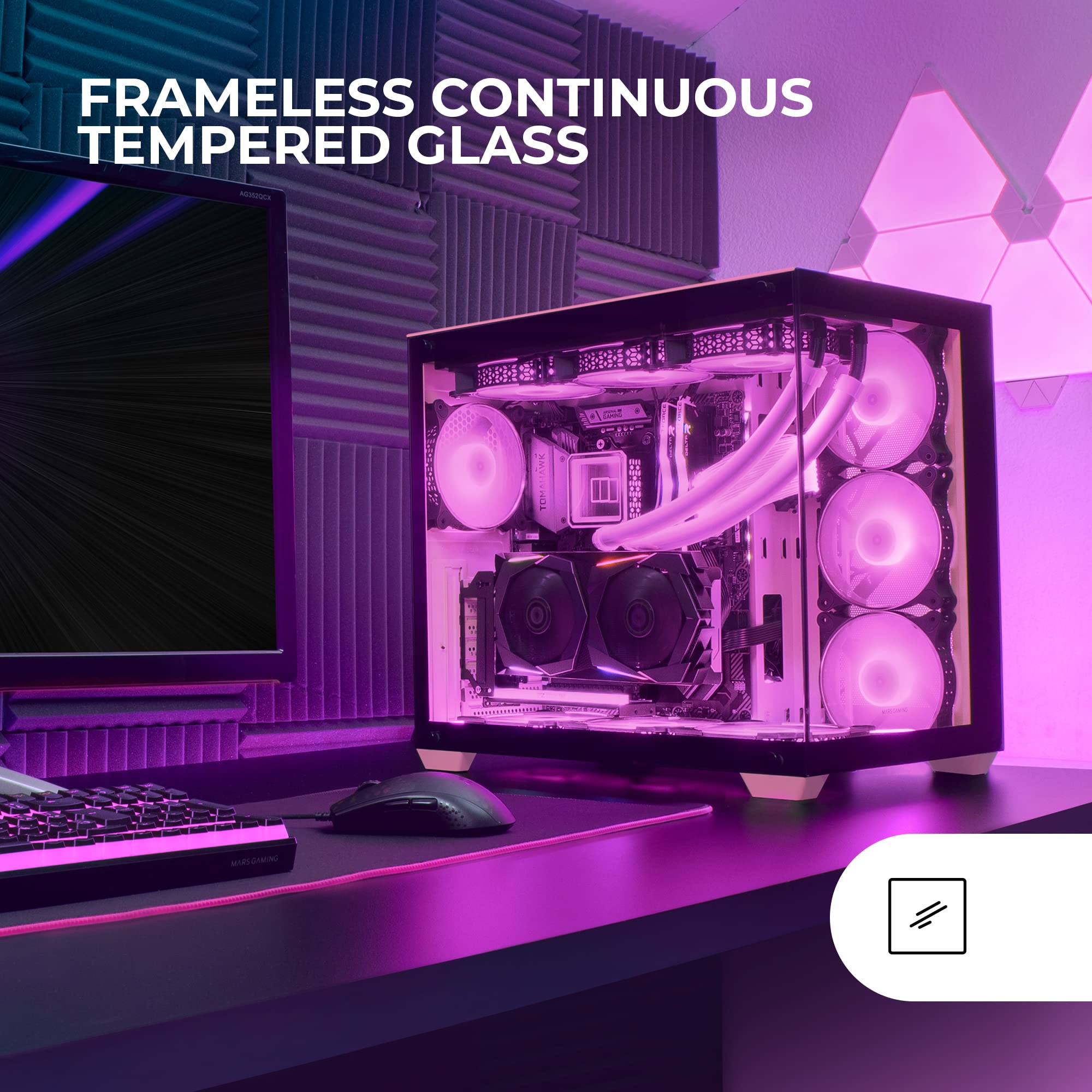 Mars Gaming MCV4, Torre Gaming Custom XXL E-ATX, Finestra Vetro Temperato Frontale e Laterale Senza Cornice, Struttura Modulare Doppia Camera, Rosa