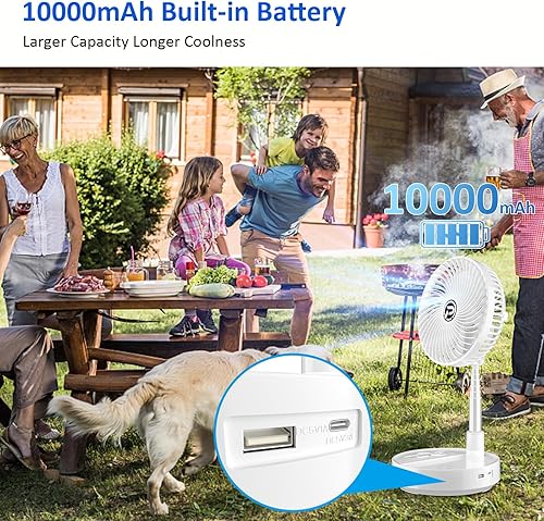 Miniatura 5 de MORECORE Ventilador de pie oscilante plegable, ventilador de exterior con batería de 10000 mAh, entrada y salida USB de 8 pulgadas, ventilador de