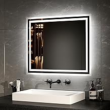 EMKE LED Badspiegel mit Beleuchtung 50x60cm LED Wandspiegel Warmweißes Licht und Kaltesweißes Licht Badspiegel Mit Separater Beschlagfrei+Taste IP44 energiesparend