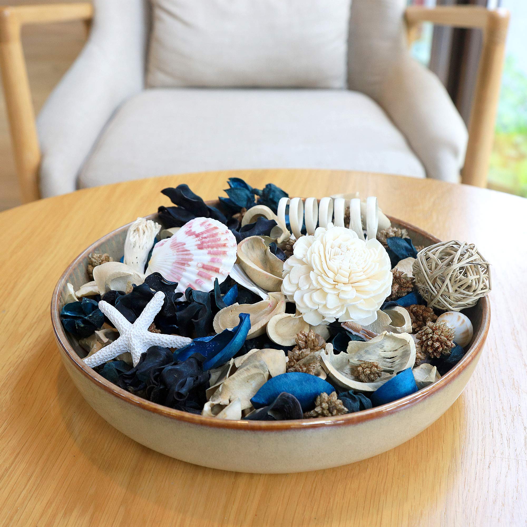 Qingbei Rina Summer Potpourri Dried Flowers, Ocean Breeze Scented Potpourri Bowl Filler,Vase Filler,Home Fragrance, Beach Coastal Sea Shell Bathroom Decor,14 oz(Blue)