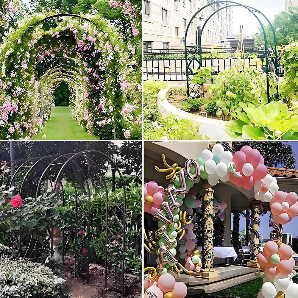 Wytrzymały łuk ogrodowy na rośliny pnące, róże, winorośl, zagęszczony metalowy altana, dekoracja ślubna, łuk pergola na trawnik, patio 1,40 m, 1,80 m, 2,0 m, 2,20 m, 2,40 m, 2,40 m, czarny, 2