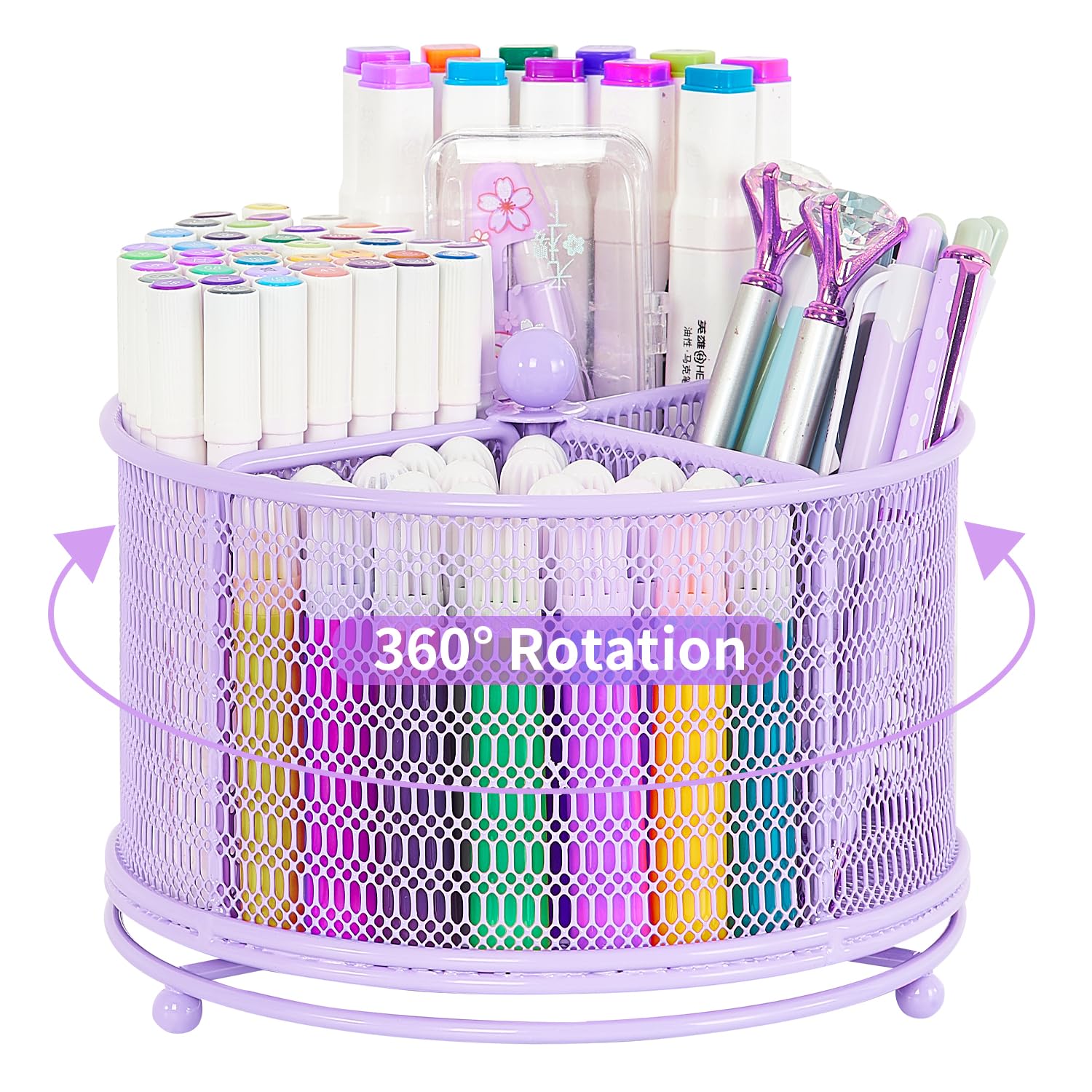 Youbetia 360-Degree Rotating Pencil Holder, Art Supply Storage Desk Organizers and Accessories, Pen Holder for Desk, Marker Organizer for School Office Supplies (Purple)