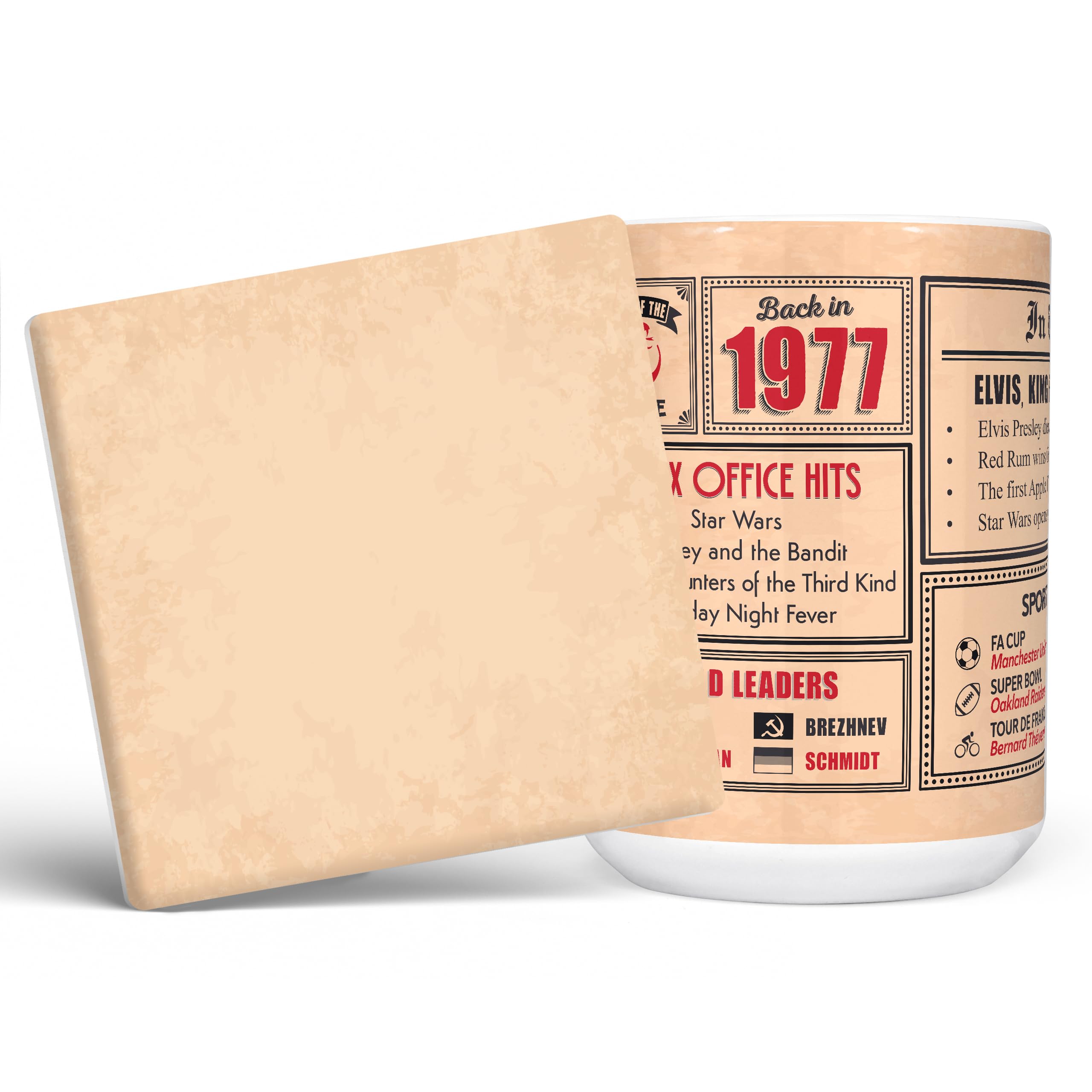 Mug Monster - 49th Birthday Gift - Back in 1977 in This Year Mug, Present for Men and Women, Birthday Gifts for Women, Birthday Gifts for Men, 49th Anniversary Present, 15oz White Mug & Coaster