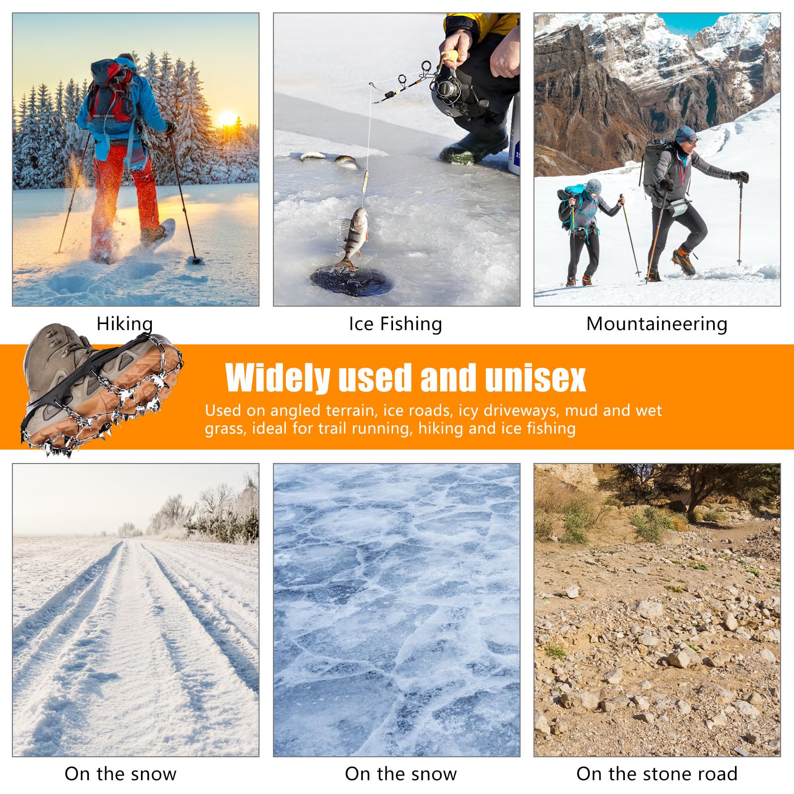 Grödel Crampons pour Chaussures de randonnée, Acier Inoxydable épaisses, Antidérapants Homme