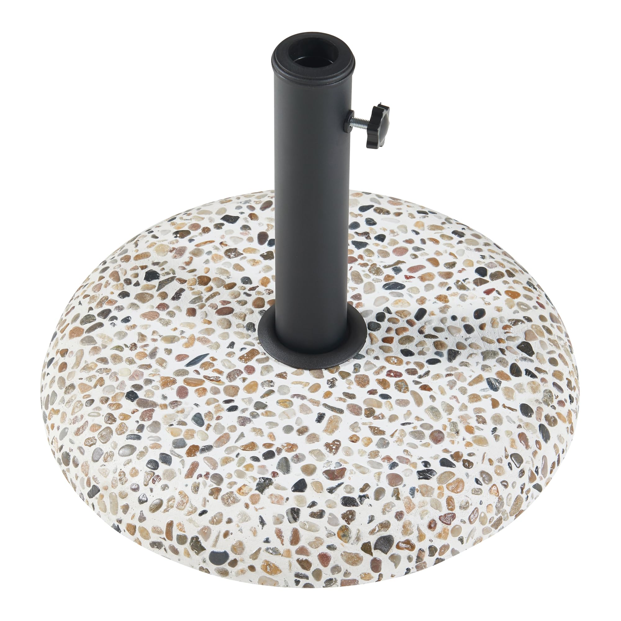 casa.pro Pied de Parasol Rond avec Adaptateurs 37 42 52 58 mm Fixation Facile Couche de Protection Résistant aux Intempéries Béton Fer Plastique 45 x 6 cm Aspect Pierre