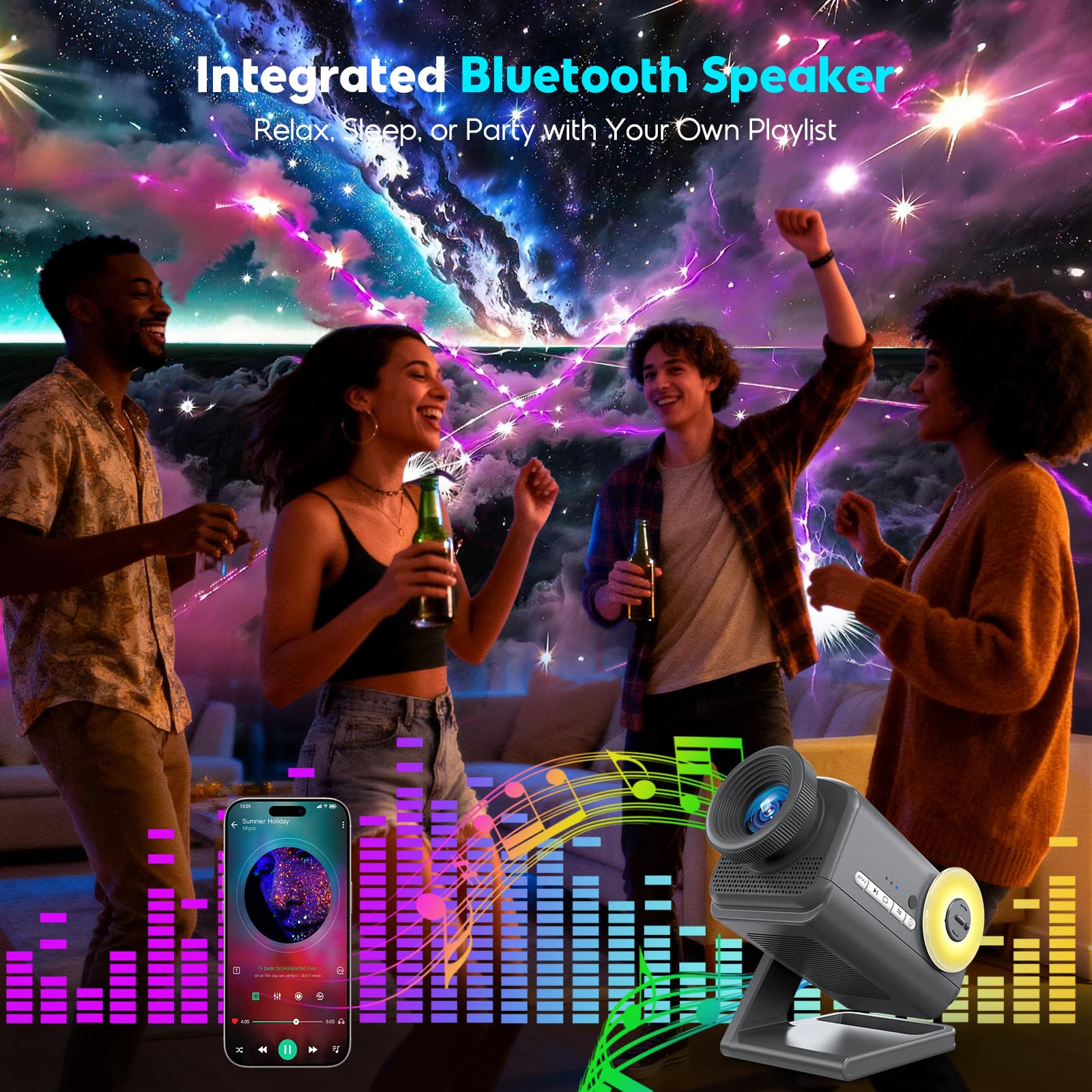 anysun Sternenhimmel Projektor 3D mit 60 Themen, Bluetooth Lautsprecher, Fernbedienung, LED Nachtlicht, Aurora Nebel Deckenprojektor für Kinder, Erwachsene, Schlafzimmer, Party, Geschenk