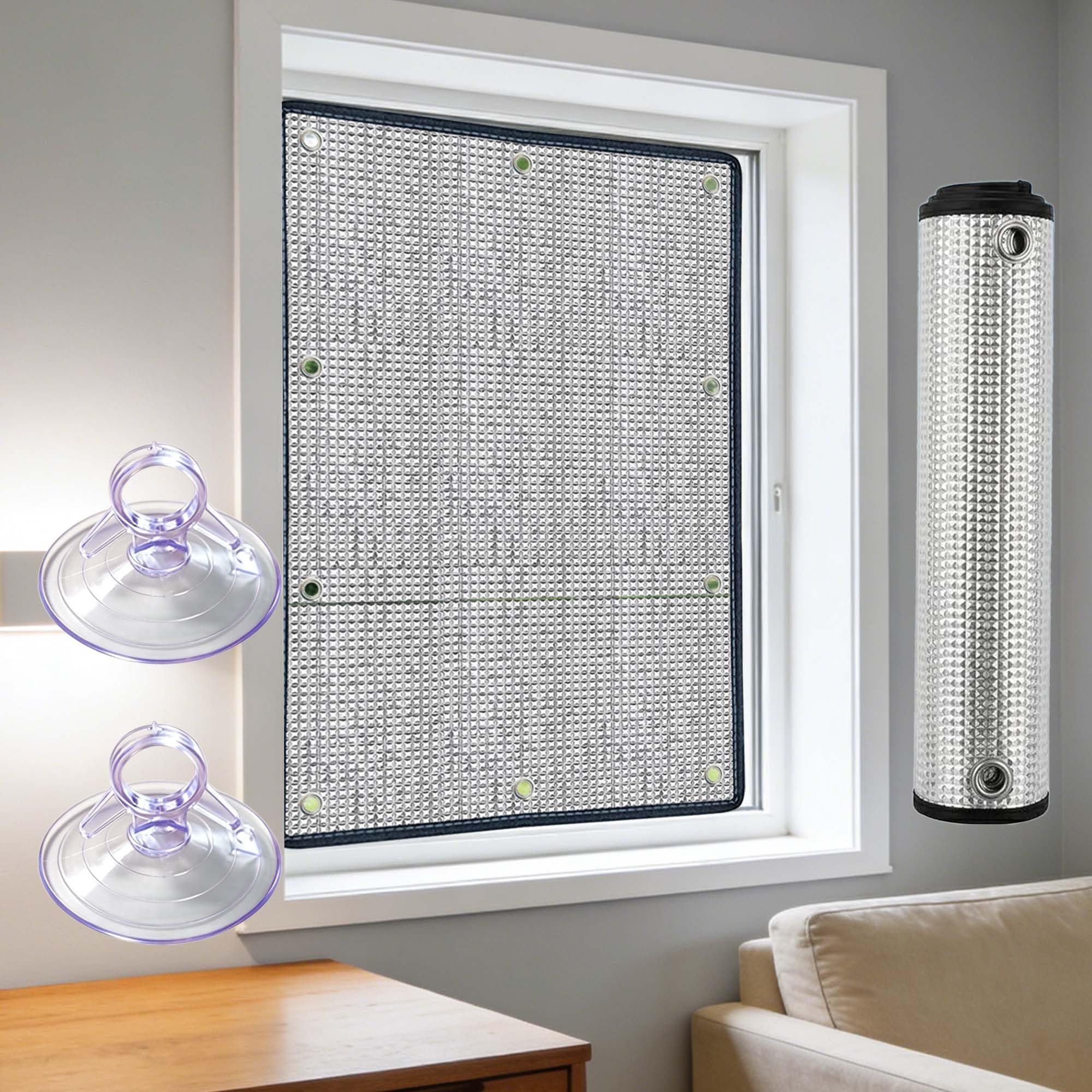 Folia Okienna Termoizolacyjna 95 x 84 cm Antyodblaskowa Naklejki Na Okna Z Termoizolacją Łatwy W Montażu Do Domowego Biura, Garażu, Werandy, Można Dostosować, Srebro