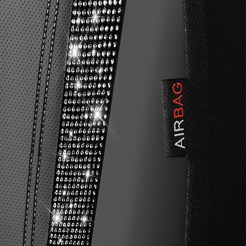 Miniatura 275 de CAR PASS Funda de asiento trasero de cuero y diamantes de imitación brillantes, impermeable, diseño de diamante brillante, ajuste universal, tiras