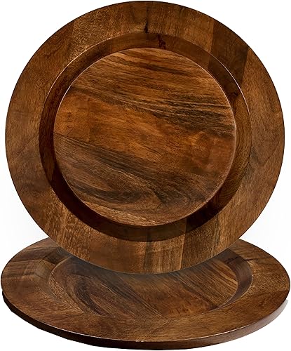 CLEENTABLE Placa de carga de madera, juegos de platos de carga de madera, cargadores de madera para platos llanos, manteles individuales de madera,