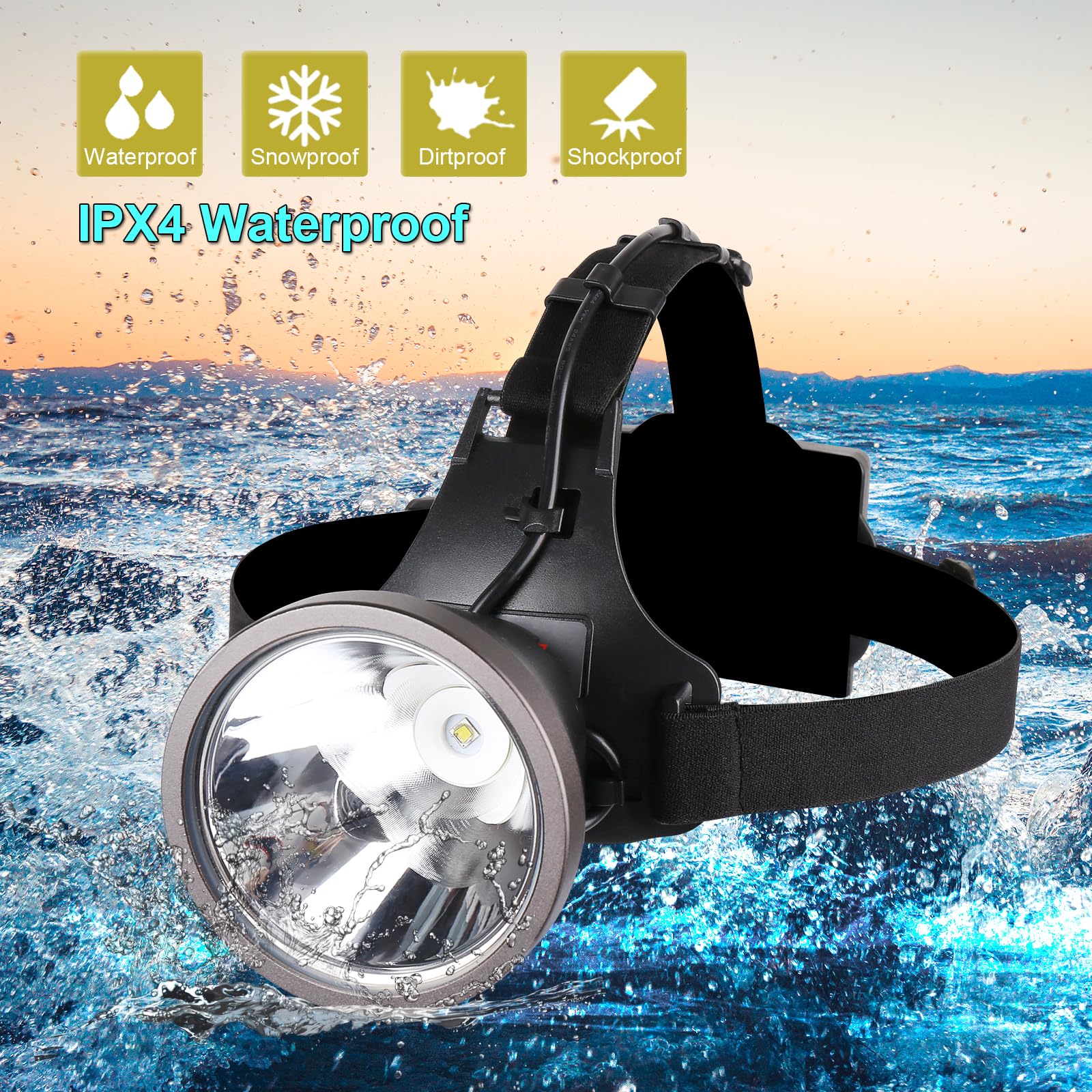 Linterna frontal LED recargable súper brillante para adultos, 3 modos de iluminación, reflector de alto lumen para trabajar al aire libre, caza, camping, pesca