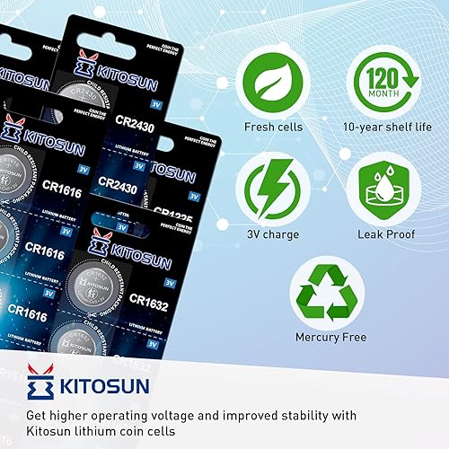 Miniatura 6 de KITOSUN CR1632 - Batería de moneda de litio de 3 V  Batería de botón de litio CR 1632 de repuesto para llave de automóvil Toyota Prius, control
