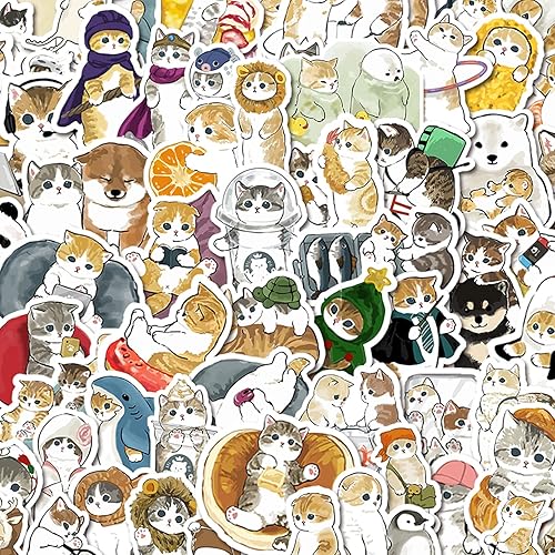 Cute Cat Stickers | 100 PCS | Vinyl Waterproof Stickers for Laptop,Guitar,Motorcycle,Bike,Skateboard,Luggage,Phone,Hydro Flask, Gift for Kids Teen Birthday Party