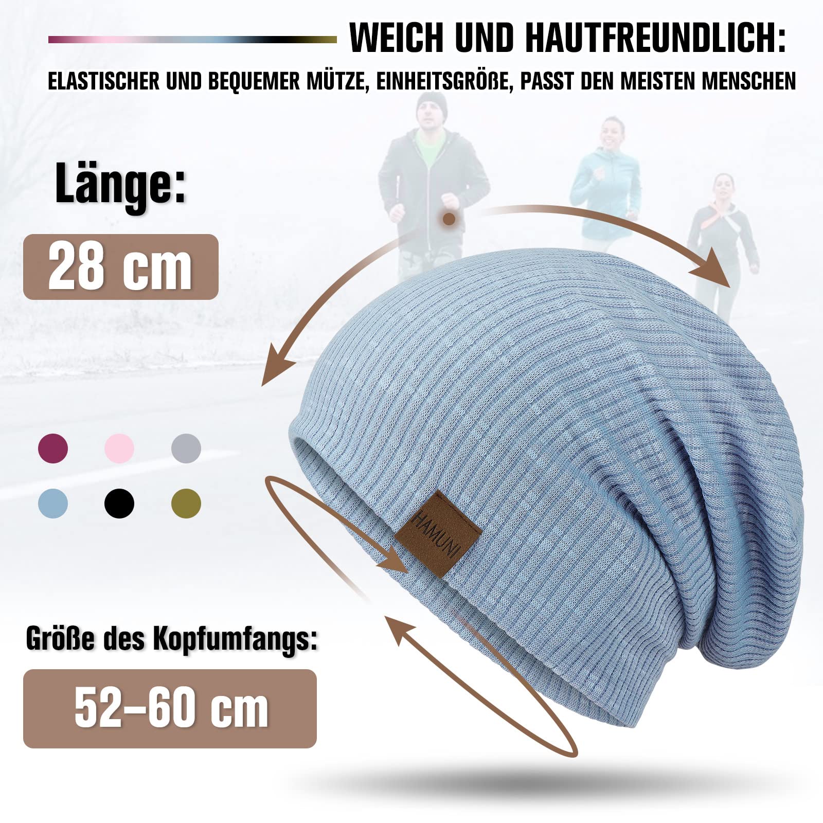 Hamuni Slouch Beanie Czapka damska, męska, elastyczna, miękka, wygodna, z dżerseju, klasyczna, modna, długa czapka typu beanie, idealna na wiosnę, jesień i zimę, niebieski, jeden rozmiar