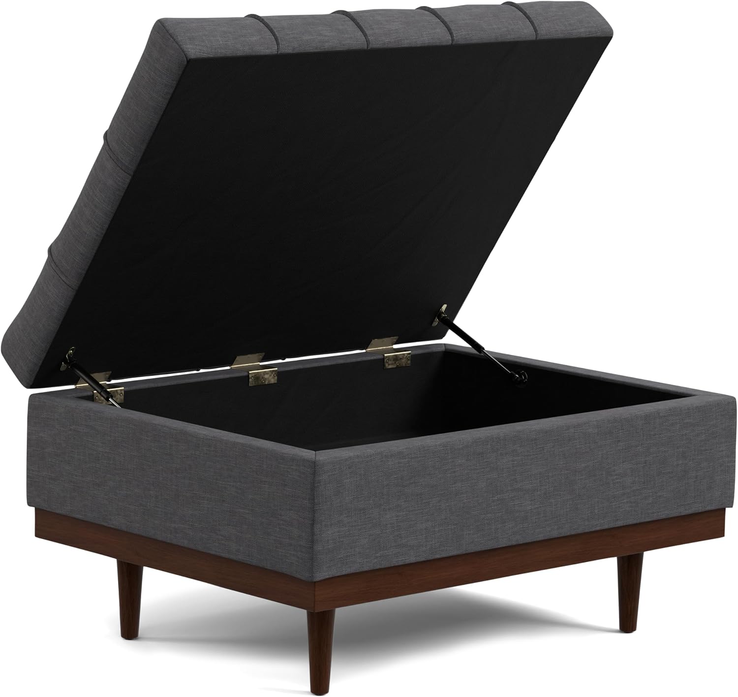 SIMPLIHOME Mariah 34 inch Wide Contemporary Rectangle Coffee Table Storage Ottoman in Slate Grey Polyester Linen, Assembled, For the Living Room, Entryway and Family Room