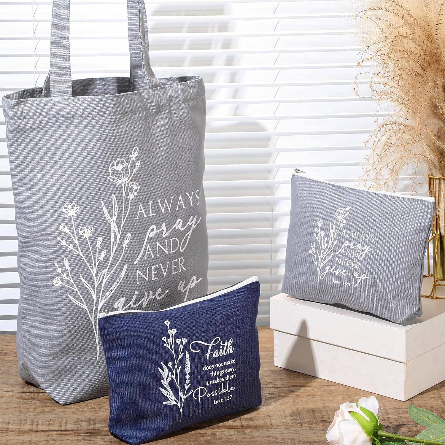 Paterr 10 Pcs Christian Gift Tote Bags Bulk with Handle 10 Pcs Bible Religious Makeup Bag for Mom Wife Lady Godmother Church - Image 6