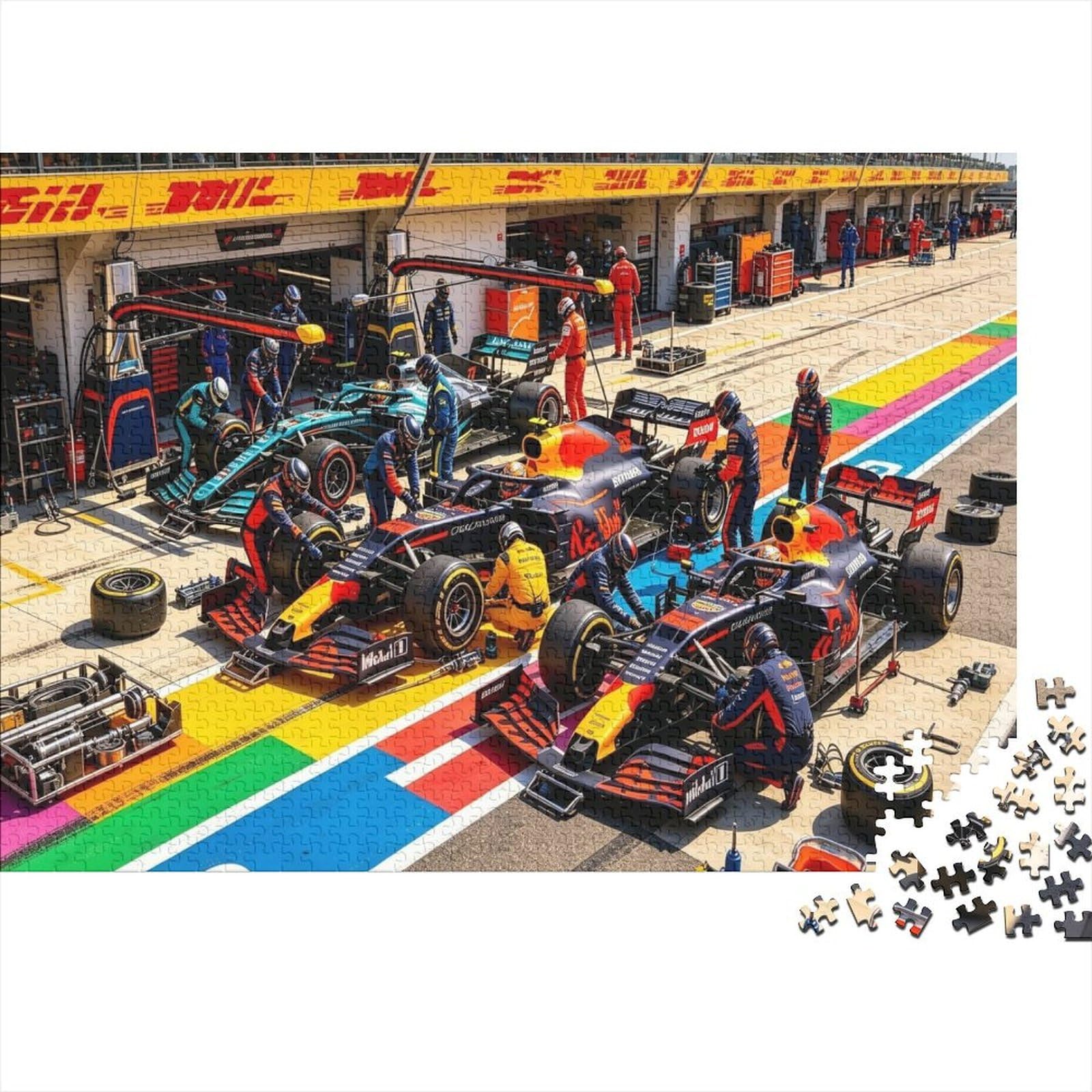 Formulaa Race 1000 Piece Jigsaw Puzzles Recycled Pit Stop Puzzle for Elderly Puzzle Game Props for Family And Friends Birthdays Great Gift 52x38cm/1000pcs