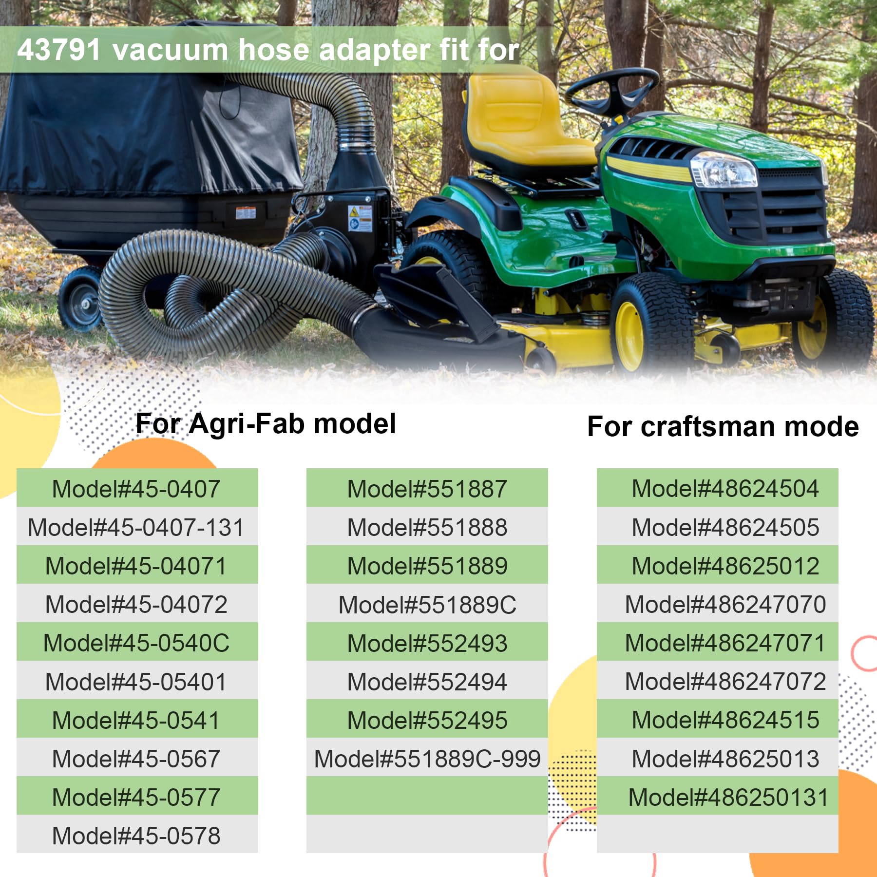 43791 - Adaptador de manguera de vacío para césped, piezas de aspiradora para aspiradoras Agri Fab Connect y mangueras de 5/6/7 pulgadas