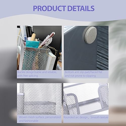 Miniatura 6 de GATUSOO Juego de 4 soportes de malla para lápices de escritorio, organizador de escritorio, suministros de oficina, notas adhesivas, tarjetas,