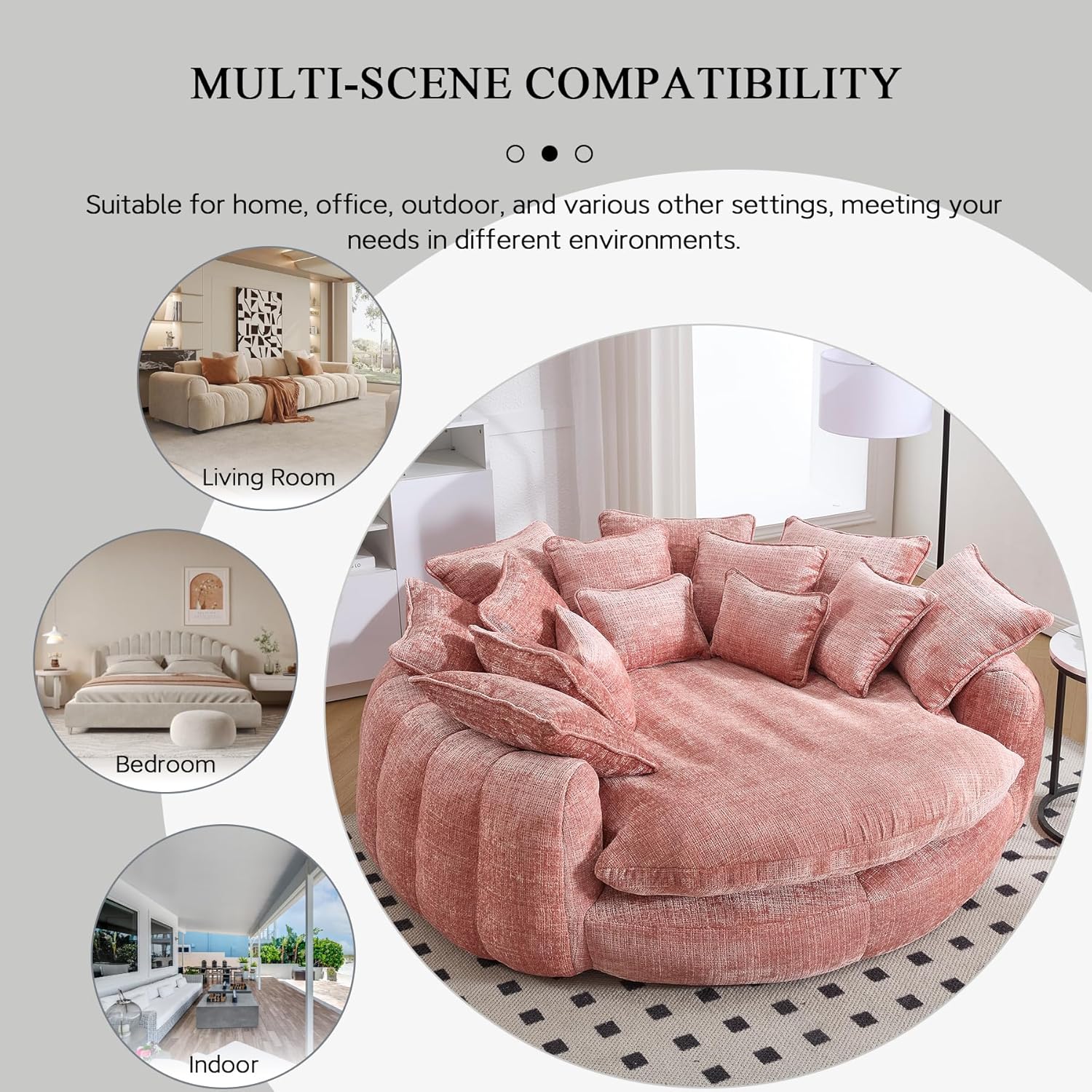 81.1" W Oversized Round Chair, Swivel Accent Chair Extra Large Knitted Chenille Living Room Chair (Pink)