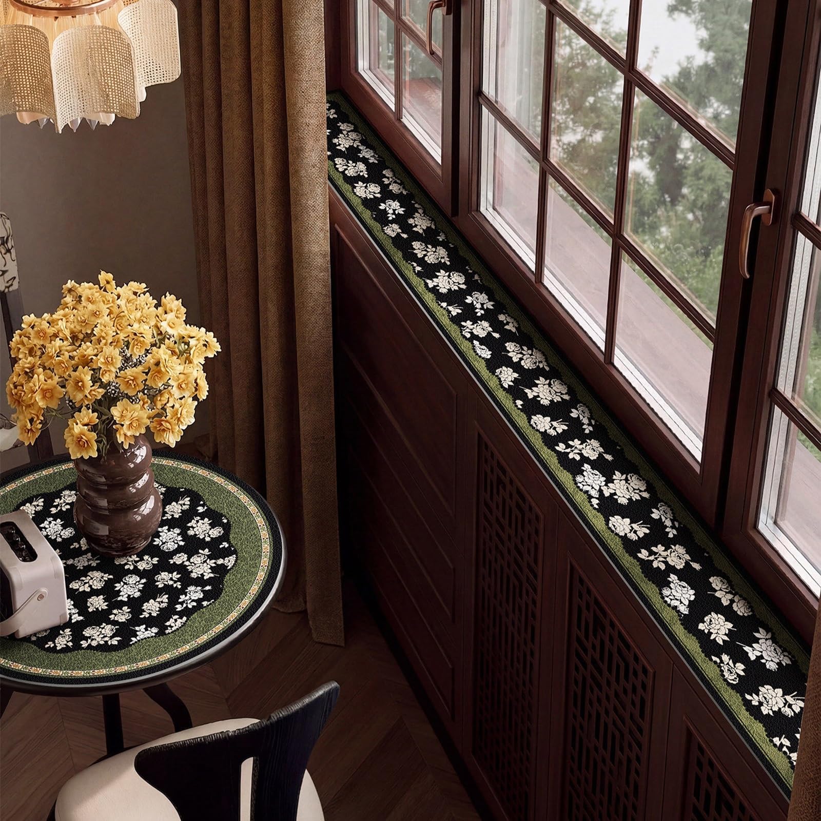 YCYHXJB PVC Window Sill Mat American Style, Decorative Narrow Window Sill Protector Cover, Easy to Clean, Cuttable and Customizable(Green,200x20 cm/79x8 in)