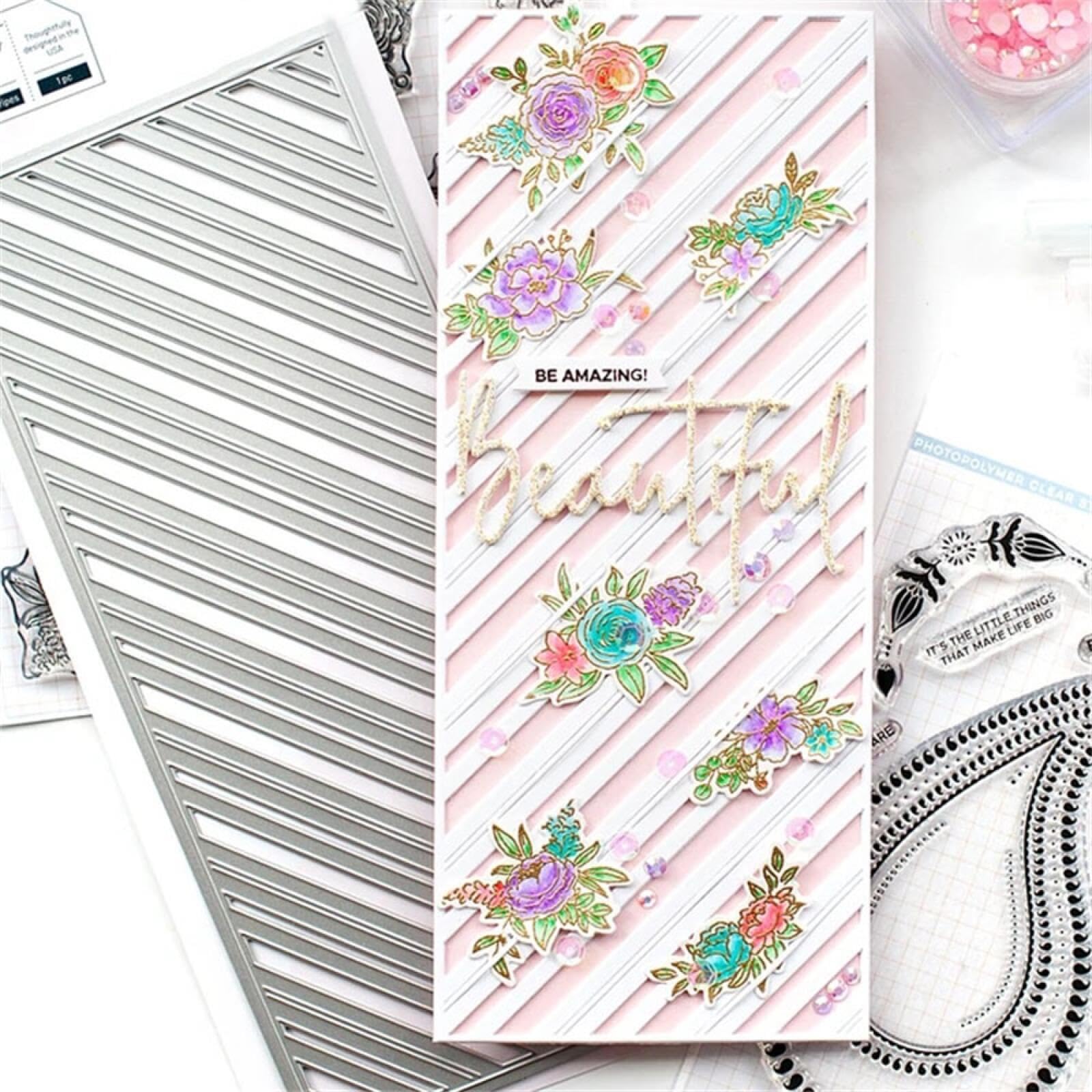 2 Sets Strips Rectangle Frame Dies for Card Making DIY Scrapbooking Slim Diagonal Stripes Metal Cutting Dies for Paper Crafting Handmade Crafts Embossing Stencil Die Cuts Punch Template Molds - Image 3
