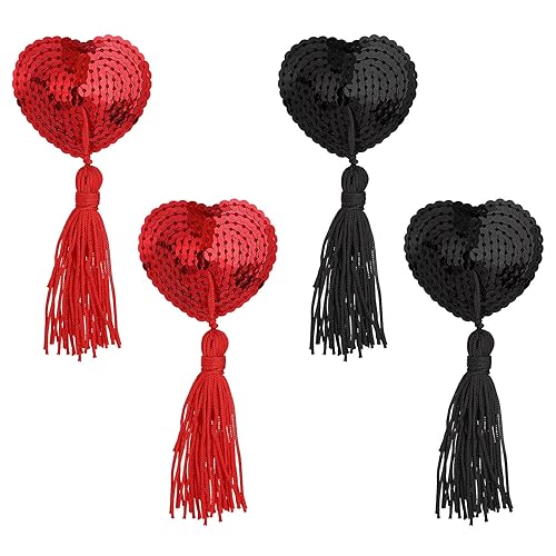 Sibba Nippelpasten bedeckt Brustblätter Aufkleber dünn Strass klebrige Haut wasserdicht Schwimmen Rave Wiederverwendbare BH-Pads ausgefallene - Rot, Schwarz