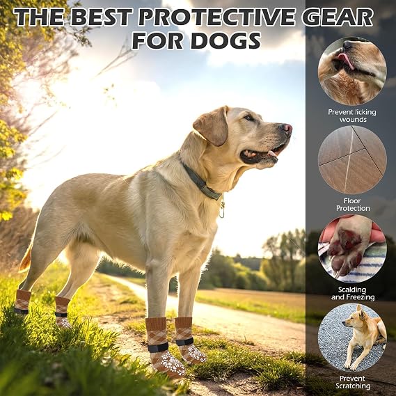 EXPAWLORER Dog Socks for Summer Hot Pavement to Prevent Licking Paws, Anti Slip Doggie Booties Grippy Shoes for Hardwood Floors, Boots & Paw Protectors for Small Medium Large Senior Dogs Khaki M