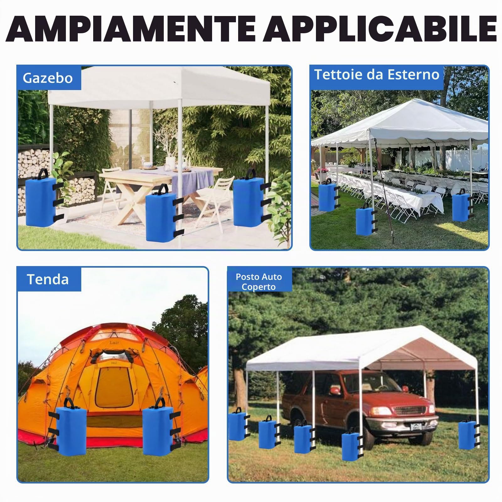 4 Pezzi Borse da Pesi per Piedi Ombrellone Gazebo, 10 L Pesi per Gazebo, Riempibili con Acqua, Zavorre ad Acqua per Gazebo Adatto per Tende Padiglioni Ombrelloni Scalette per Piscine