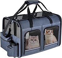 GROXKOX Foldable Double Cat Carrier for 2 Small-Medium Cats & Dogs, Grey with 2 Zippered Compartments - Travel Pet Carrier