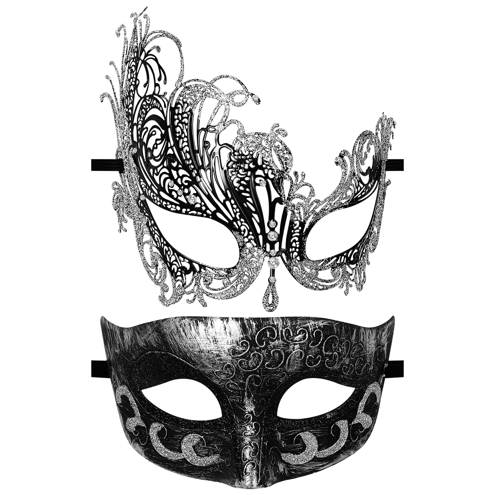 Oidea Couple Masquerade Mask Set: Venetian Prom Party Mask Mardi Gras Halloween Costume Accessory Glitter Rhinestones Wedding Cosplay Masks