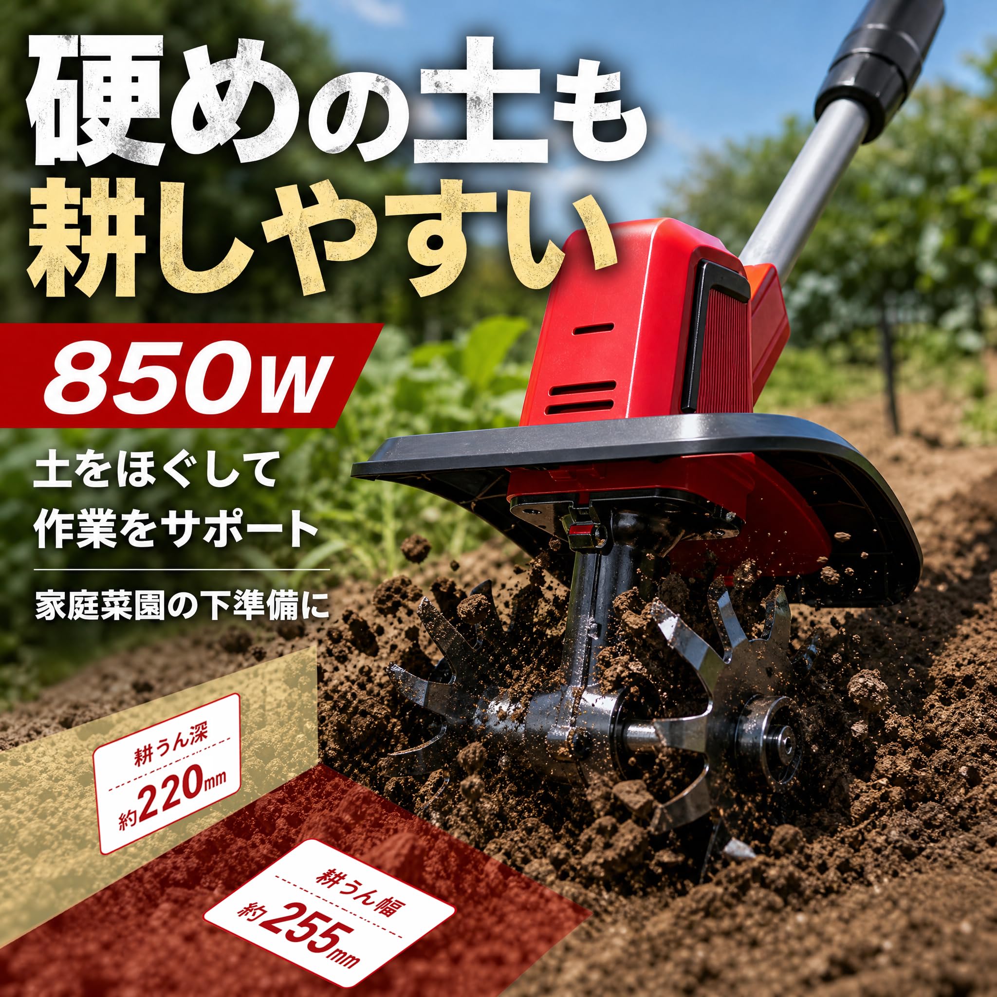 Amazon | 【業界初 2種類の耕耘刃】耕運機 家庭用 充電式耕うん機 850W