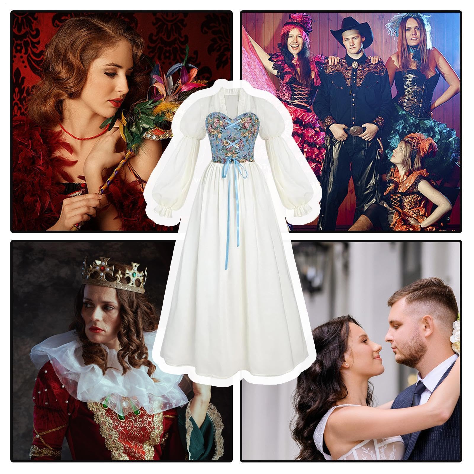 Costume rinascimentale da donna con scollo a U