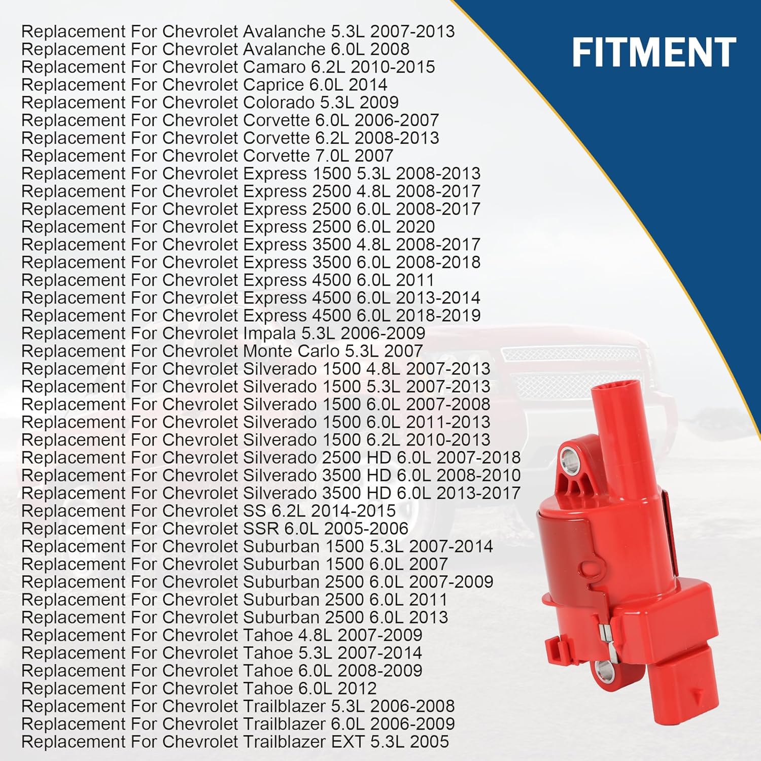Round Ignition Coil Pack UF414 Replacement For Chevrolet Avalanche Camaro Colorado Corvette Express 1500 2500 3500 4500 Escalade Yukon XL H2 H3 Replace C1512, D514A, 5C1555, 12573190, IC534 Set of 8