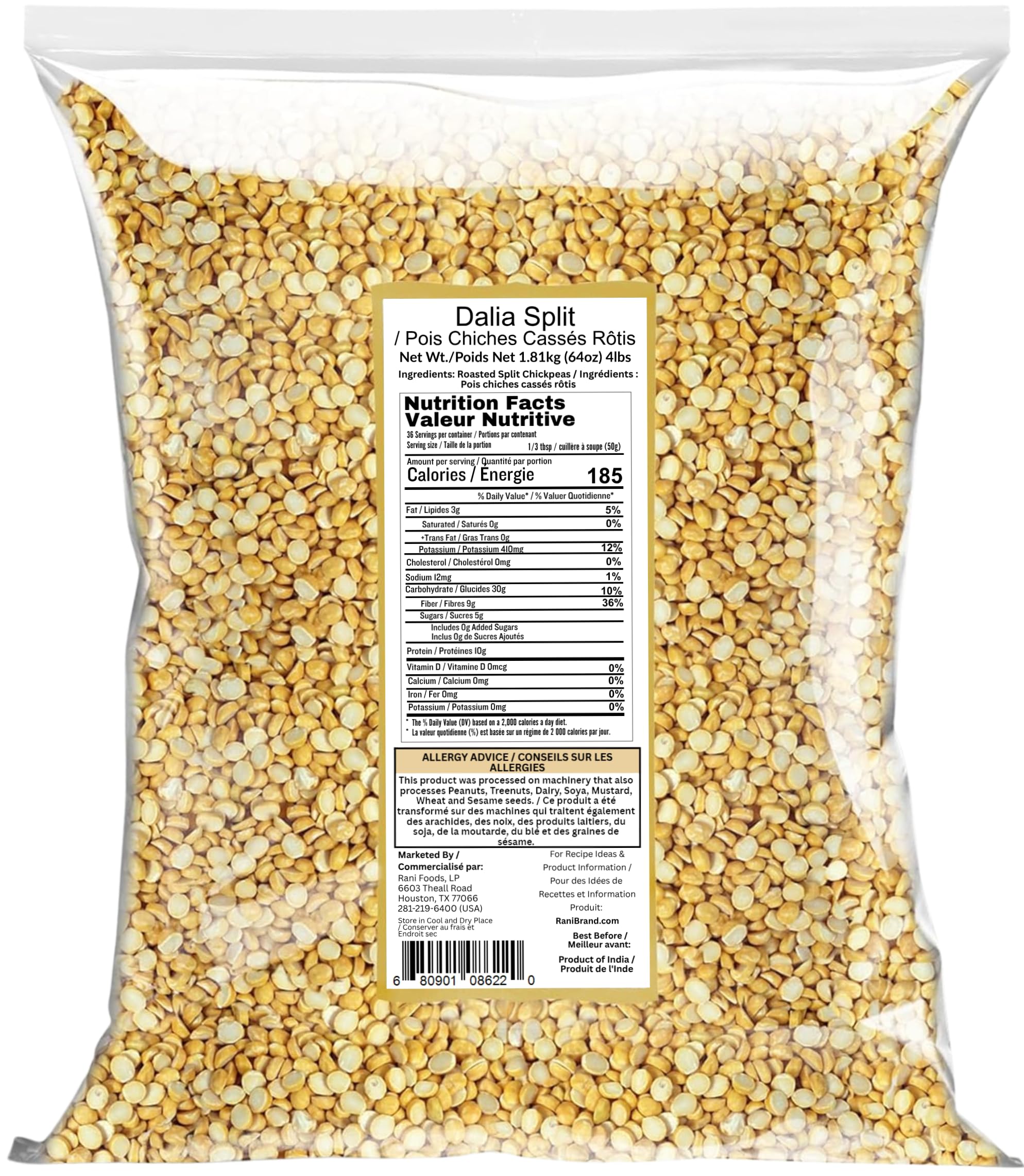 Rani Daliya Split (Roasted Split Chickpeas Dalia) 4lbs (64oz