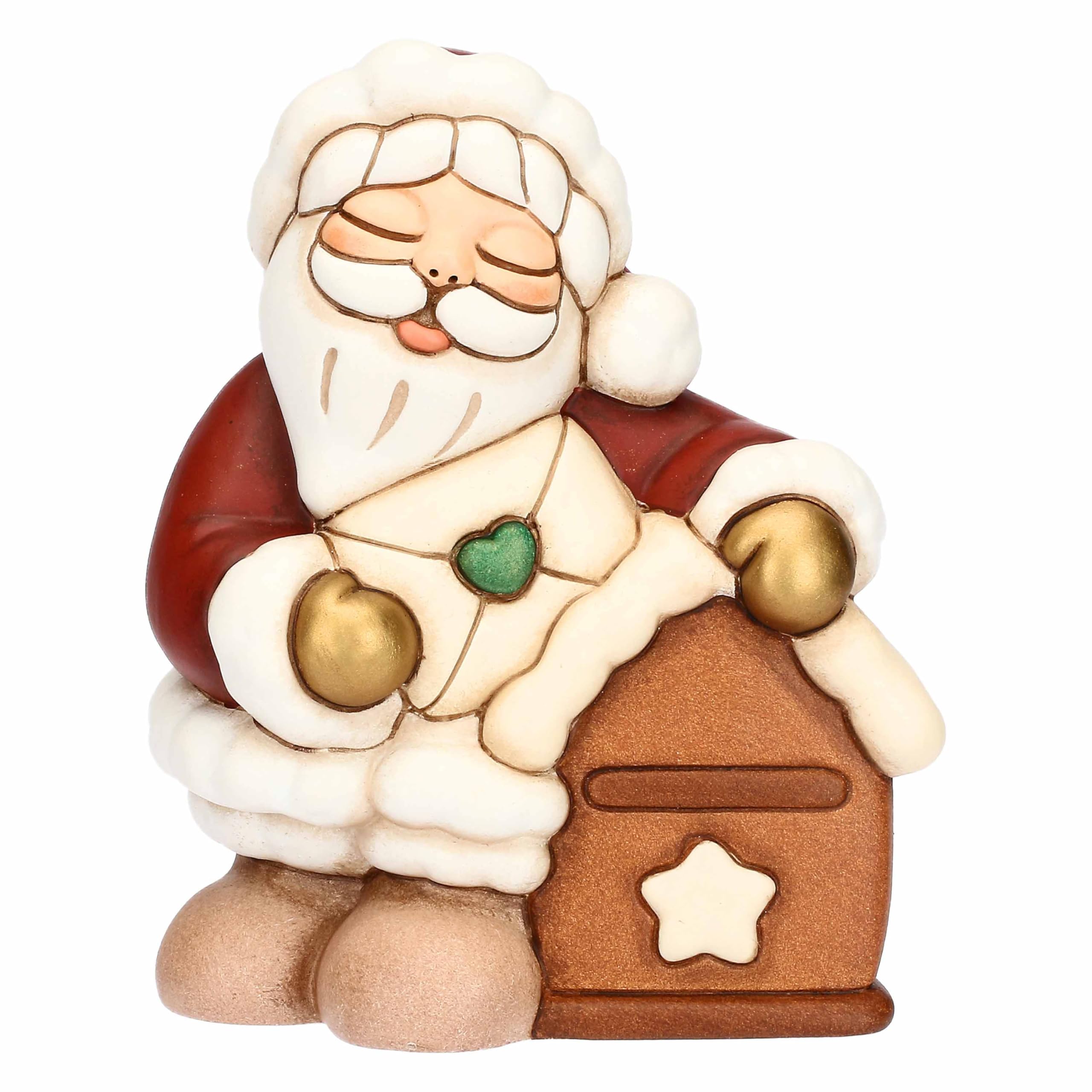 THUN - Babbo Natale con cassetta delle lettere in ceramica, medio -Thunland -7x6,5x9,5 cm