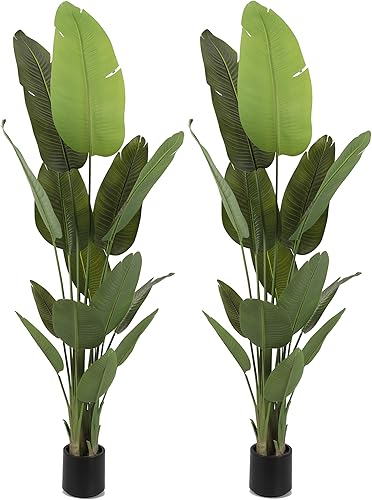 ProDeco Árbol artificial de seda de 6.6 pies, pájaro del paraíso grande, plantas falsas en maceta, plantas altas de seda sintética para el hogar,