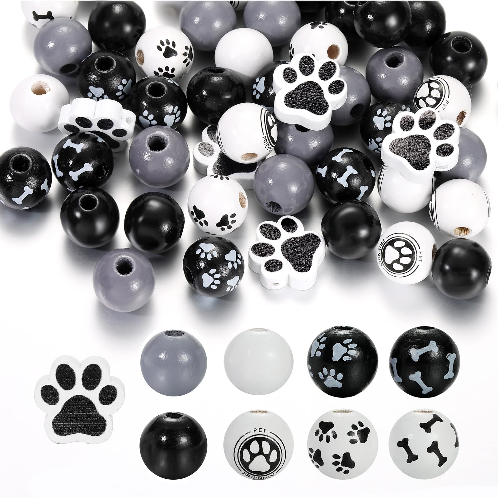 Lot De 95 Perles En Bois De Noël, Rondes Perles Noel Perles Bois Naturel, Bonhomme De Neige De Noël Perles Pour Guirlande Bracelets Décor à La Maison