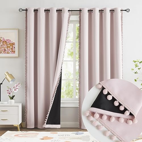 Jubilantex Cortinas opacas de color rosa rubor para guardería, cortinas opacas para ventana, tratamientos de ventana opacos de 95" de largo con