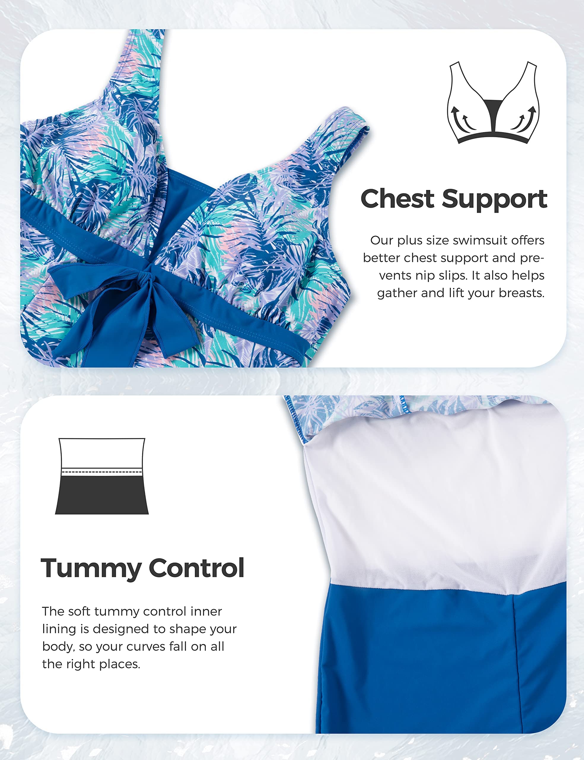 Wantdo Costume da Bagno Estate Taglie Forti Costume Intero Alta Vita Push Up Swimsuit per Mare e Spiaggia Donna Un Pezzo