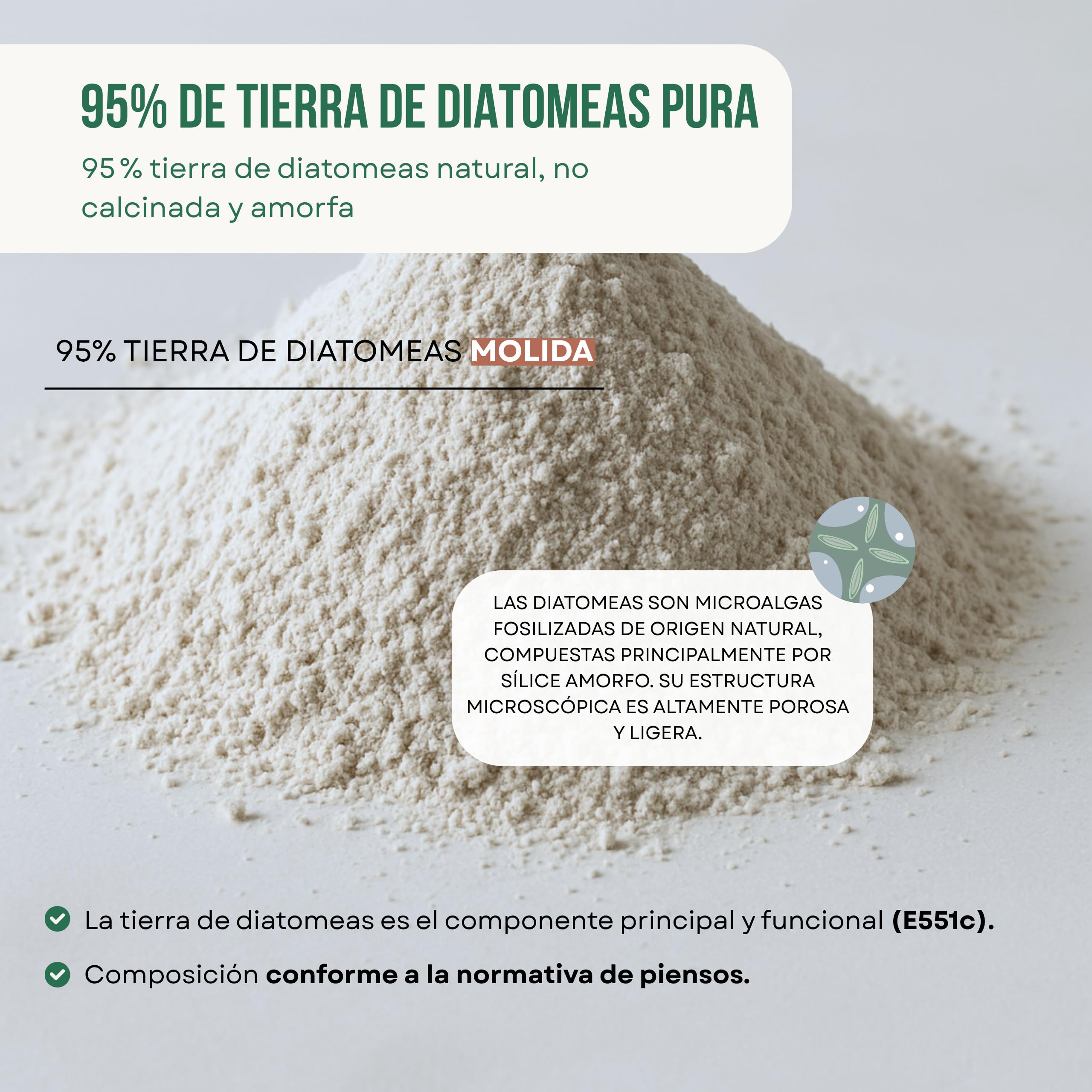 ECO Tierra de Diatomeas® Molida 12kg – Complemento Mineral a Base de Tierra de Diatomeas, Sin Calcinar, para Alimentación Animal - Seguridad, Calidad y Compromiso Desde 2015