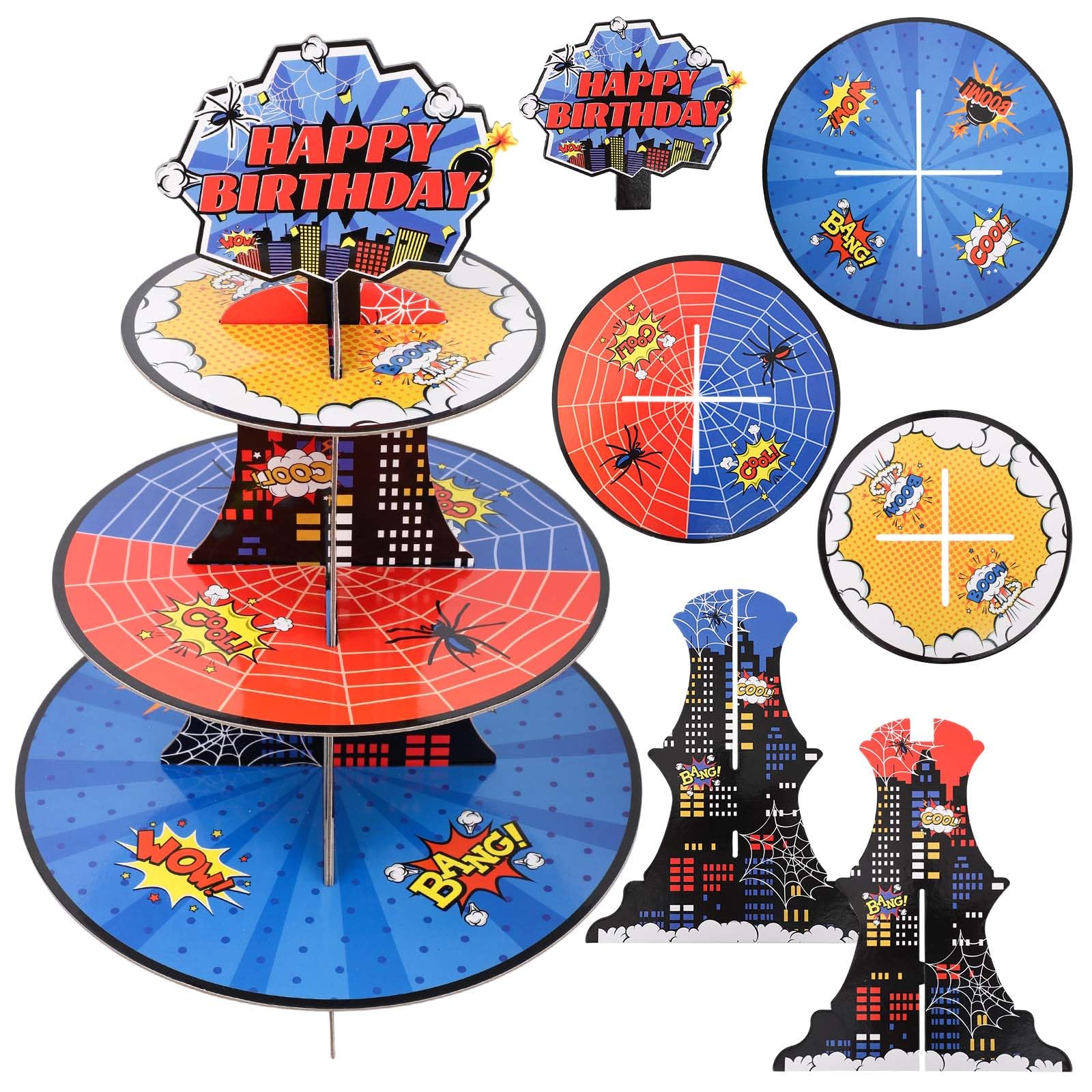 Spider 3 Tier Cupcake Stand, Spider Web Cupcake Tower Holder for Kids Birthday Baby Shower Cartoon Theme Party Dessert Table Decoration Supplies