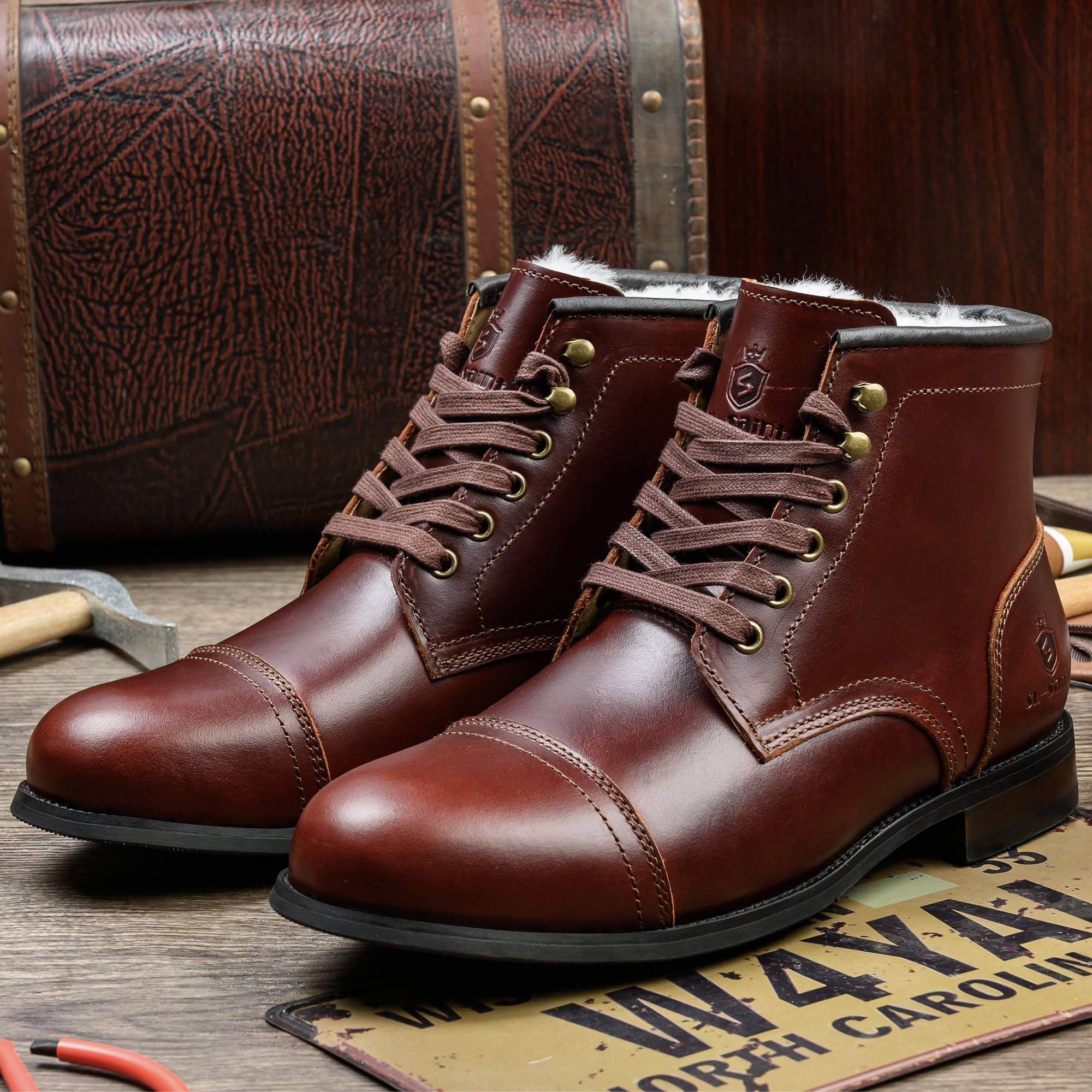 Botas Clásicas Para Hombre Hechas a Mano Con Puntera Blanda,Impermeable-Piel/Lana de Austria Invierno