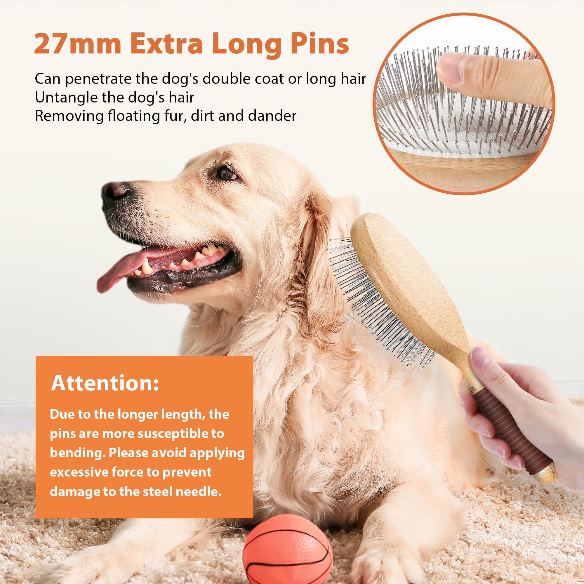 Cepillo Para Perros, De Extra Largo, Aseo Perros Desprendimiento, Ideal Pelo Material Madera Haya, Mango De, 27 Mm
