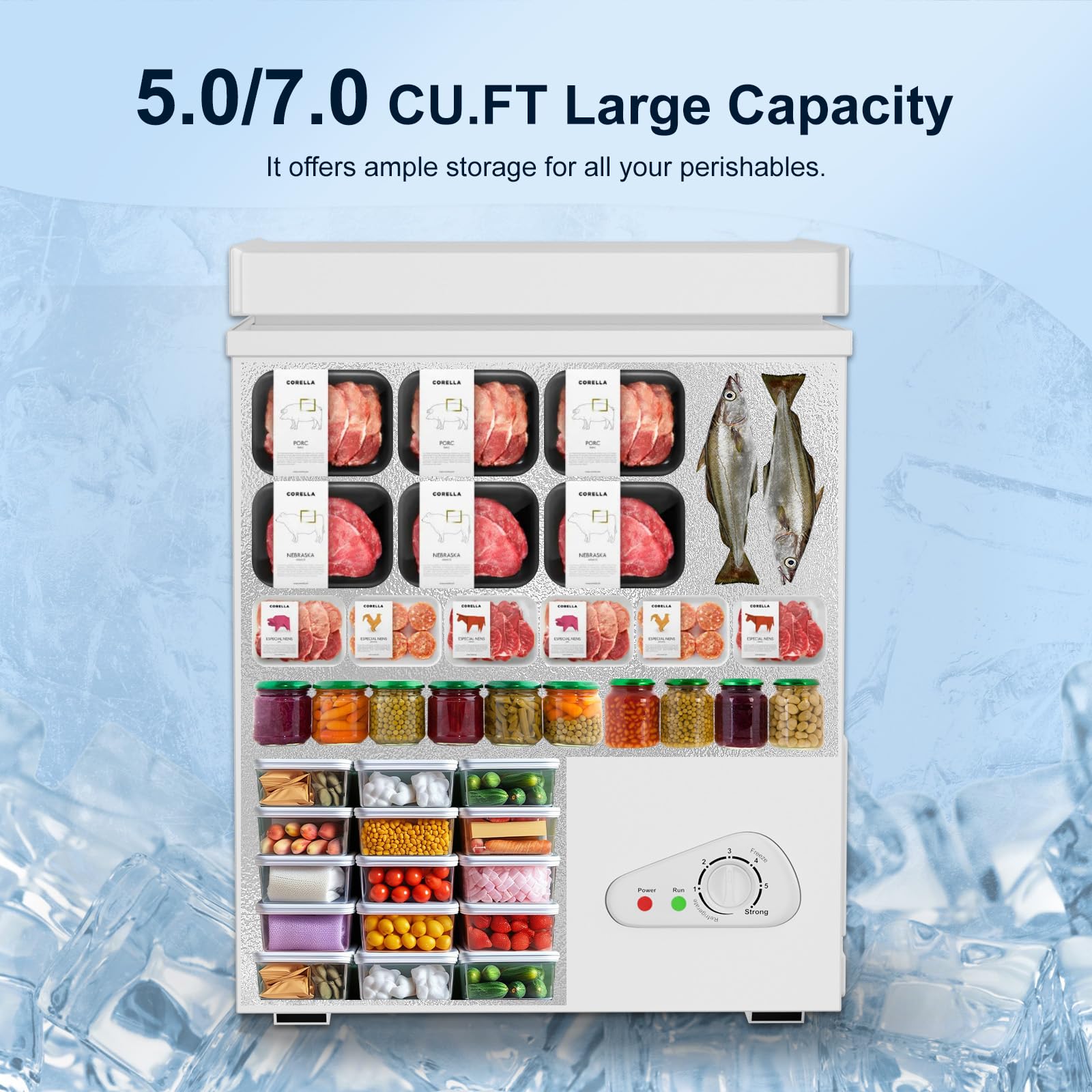 Muhub 5.0 Cu Ft Chest Freezer – Compact Deep Freezer With 7-Level Thermostat, Removable Basket & Top Opening, For Home Kitchen(White,5.0) on Fridge.com - View 2