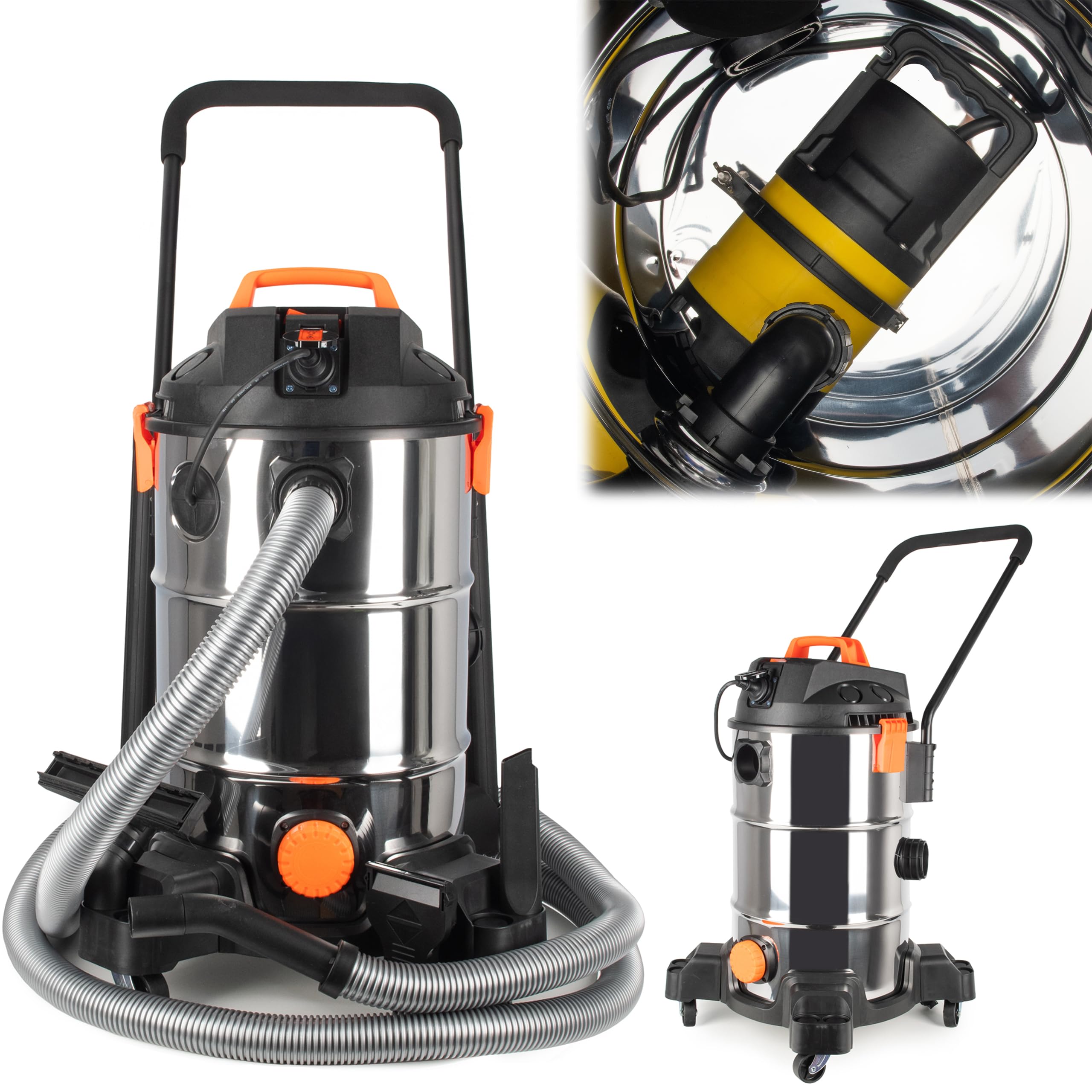 COIL Aspirador de lodo de estanque, limpiador de piscinas, depósito (35 l), potencia de succión: 18 KPa, bomba de drenaje de 600 W, 1400 W