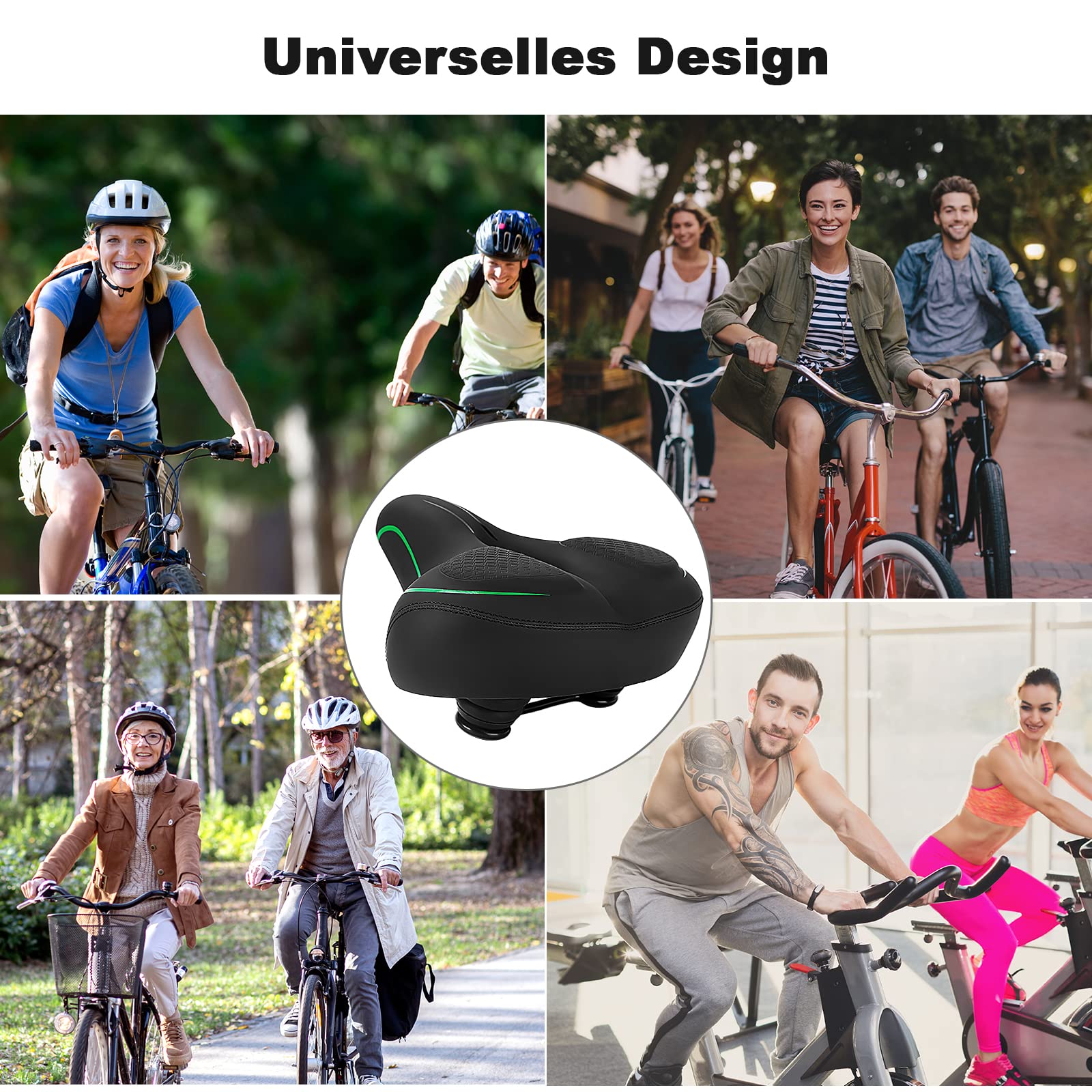Sillín de bicicleta amplio sillín de bicicleta, impermeable, transpirable, cómodo, suave, para mujer, hombre, verde