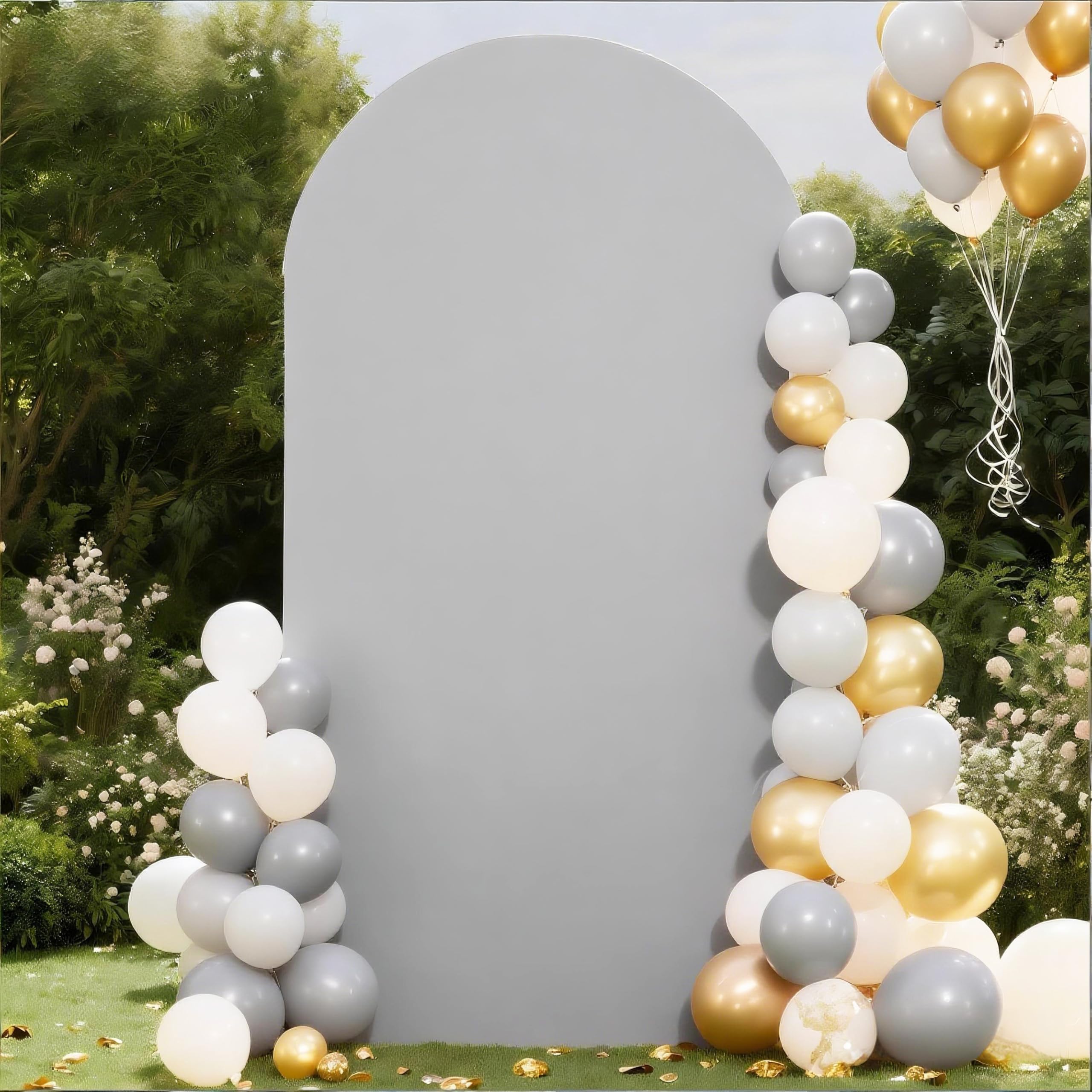 JKDMJF 6 FT Silver Arch Backdrop Cover for Wedding Decor Fitted Spandex Chiara Backdrop Stand Covers for Party Birthday Bridal Shower Engagement Photo
