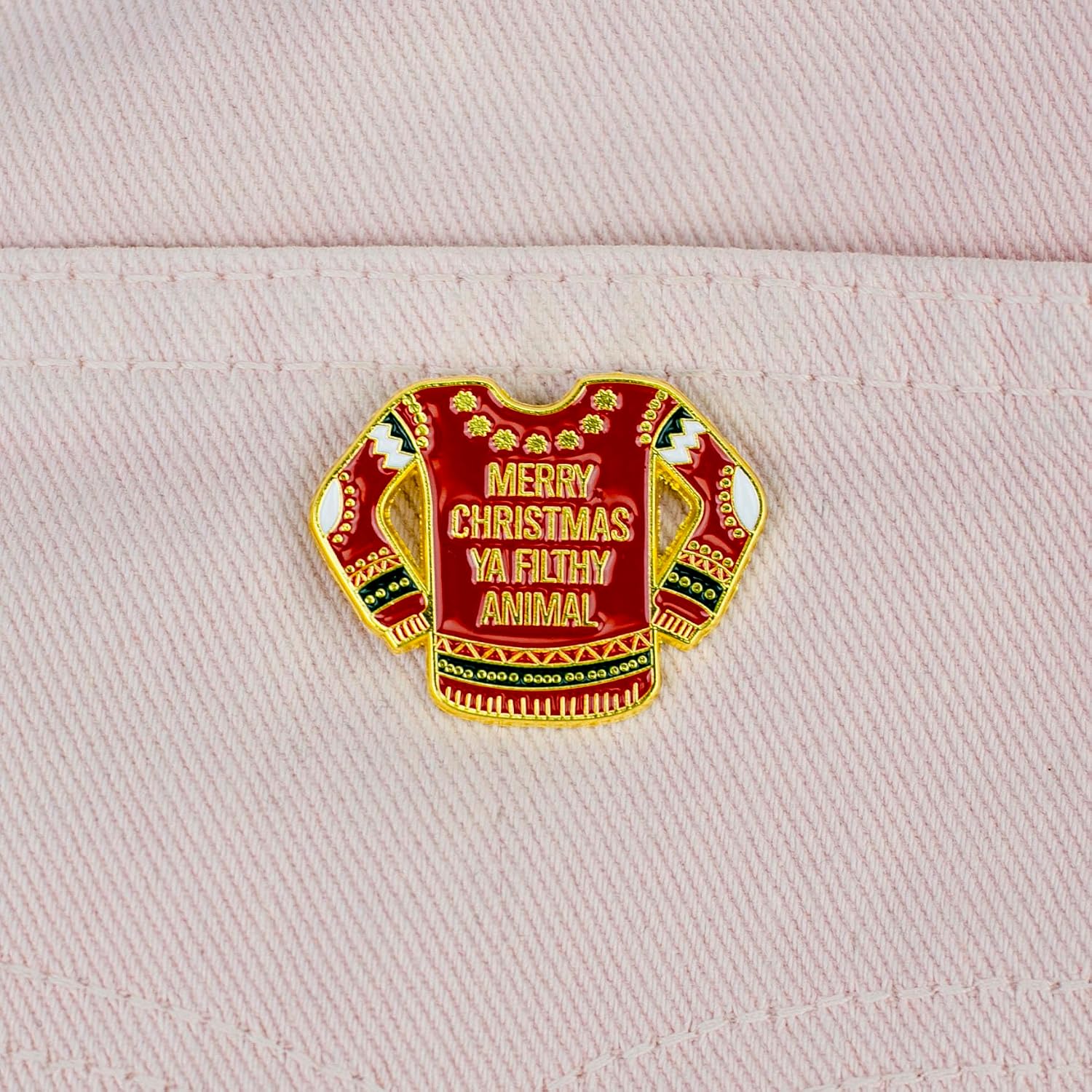 Merry Christmas Ya Filthy Animal Retro Sweater Enamel Pin, Funny Christmas Sweater Pin Brooch, Sarcastic Xmas Humor Brooch Badge, Festive Holiday Lapel Badges, Xmas Winter Holiday Gift, Seasonal Jewelry Accessory image 2