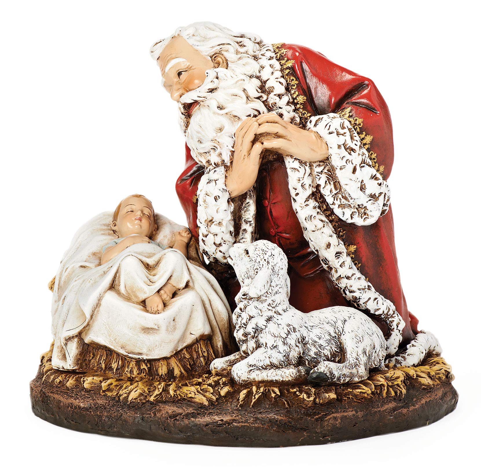 Joseph's Studio by Roman - Santa with Baby Jesus and Lamb Figure, Kneeling Santa Collection, 7.75