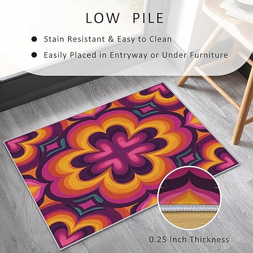 Miniatura 4 de Retro 70s Rug, Large 8x12 Area Rugs Floral Heart Orange Pink Pattern for Living Room, Bedroom, Retro 70s Home Decor Accessories Indoor Carpet, Non